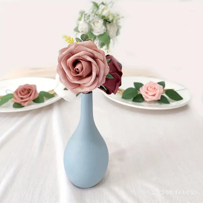 Exquisite 25-Piece Champagne Red Artificial Rose Flower Arrangement