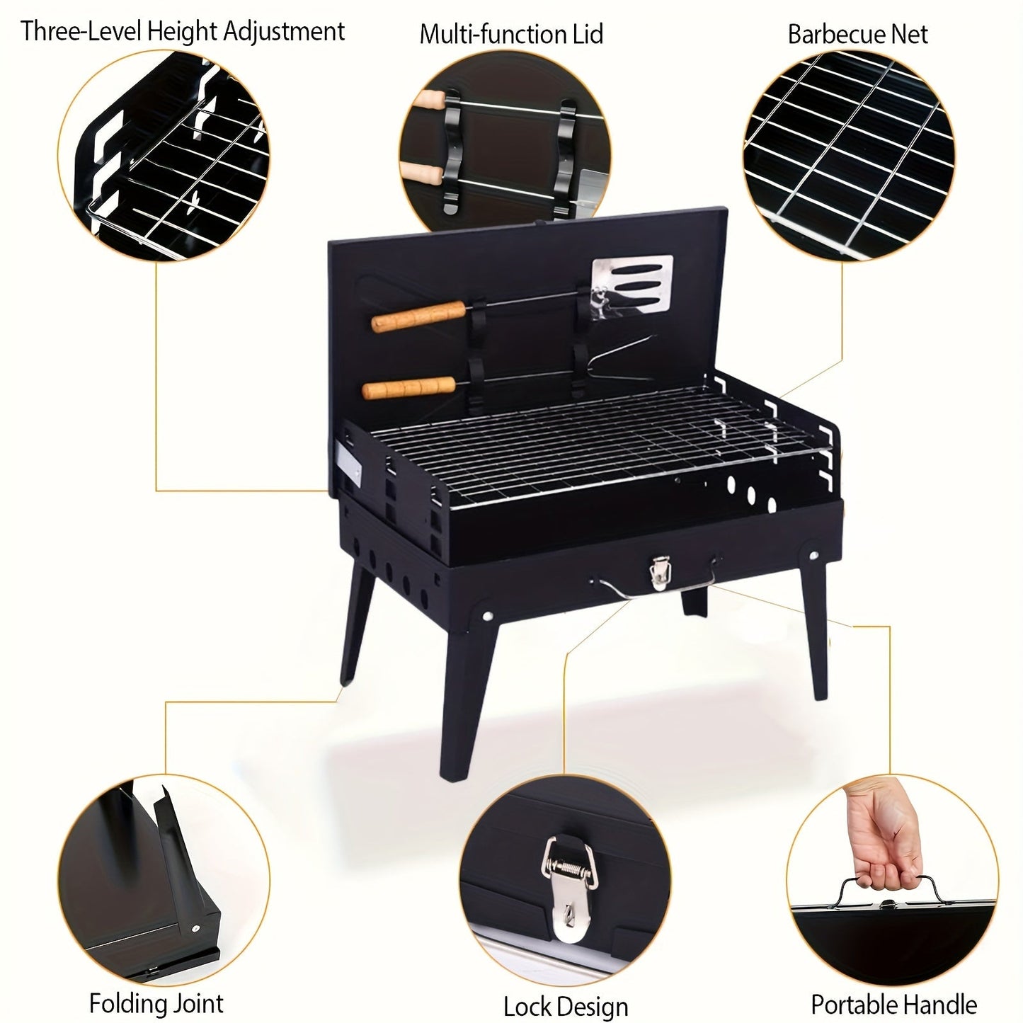 Portable Iron BBQ Grill with Tools
