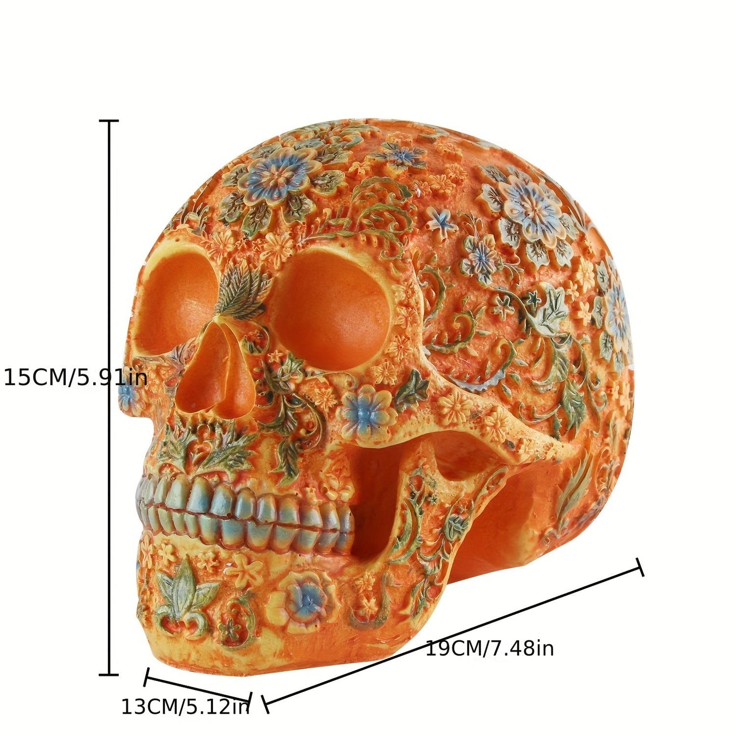 Vintage Resin Bone Skull Head with Plum Blossom Pattern