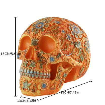 Vintage Resin Bone Skull Head with Plum Blossom Pattern