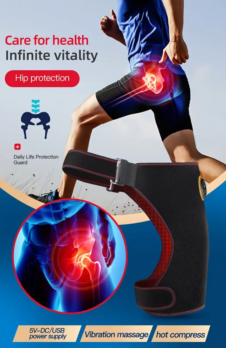1pc USB Heated Hip Support Brace with Vibrating Massage and Adjustable Strap