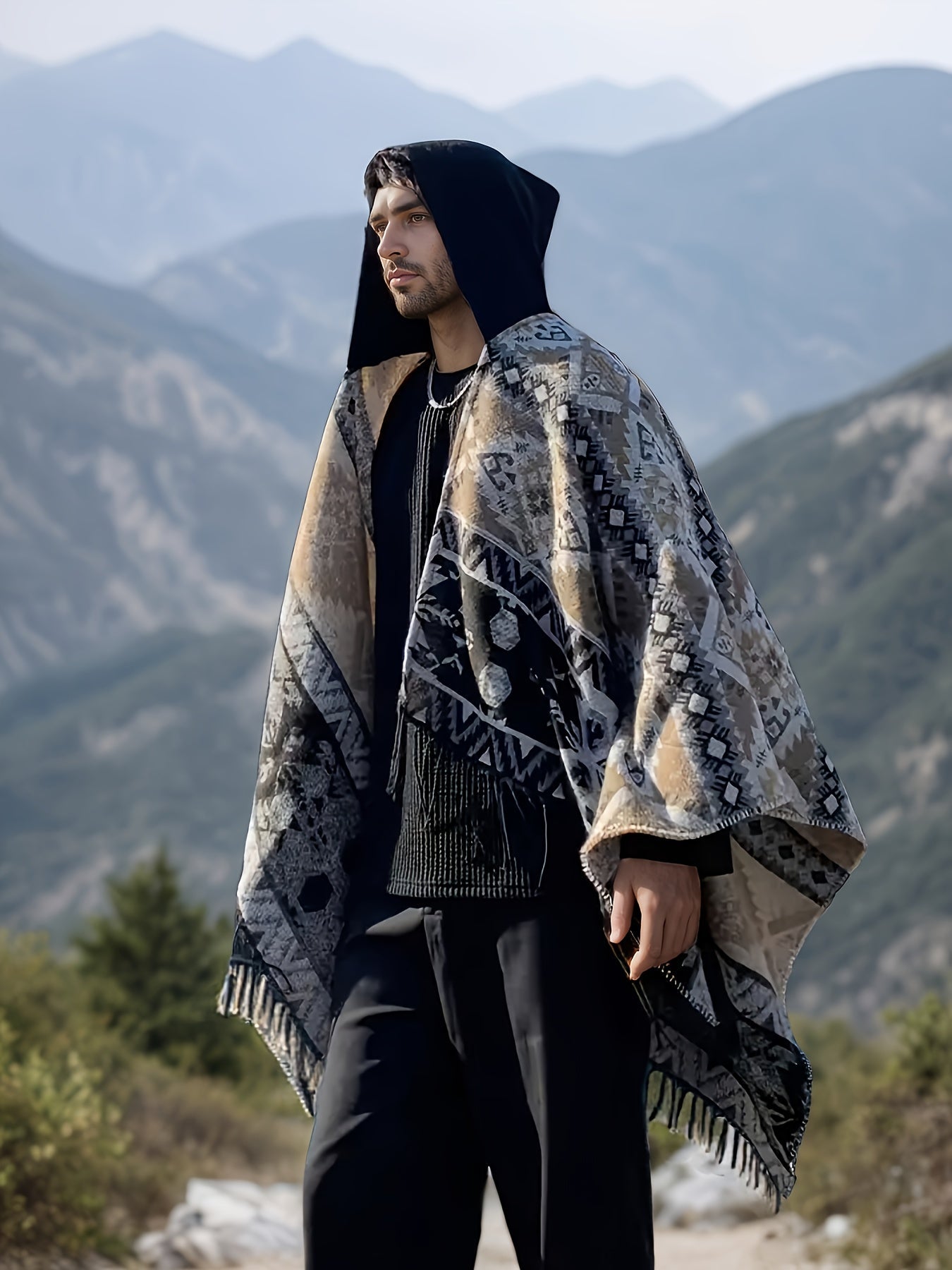 Western Cowboy Hooded Shawl Coat