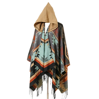 Windproof Cape Boho Geometric Shawl Wrap with Fringe