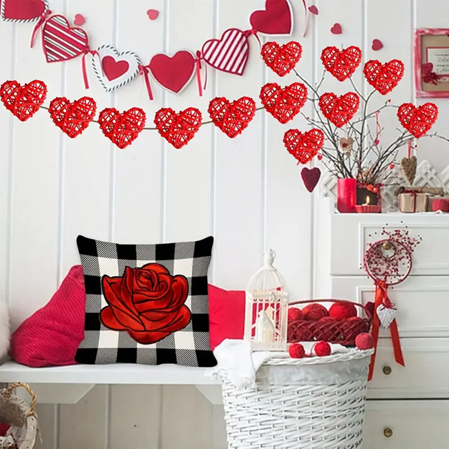 Red Heart-shaped Rattan Decorative Balls Set - 12pcs