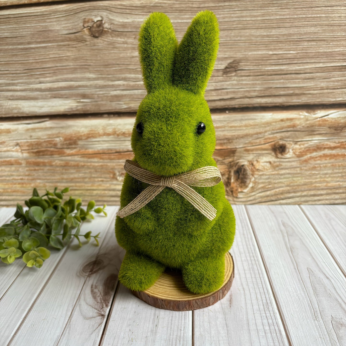 Green Flocked Bunny Rabbit Statue