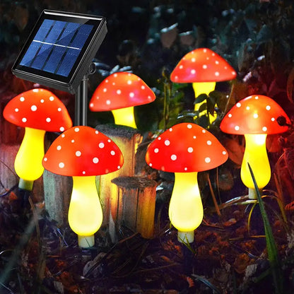 Solar Red Mushroom Garden Lights - 8 Modes Waterproof Decorative Outdoor Lighting (Set of 8)