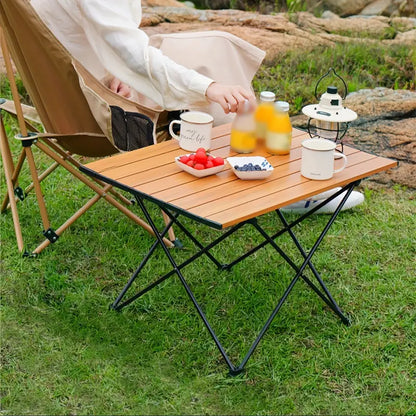 Portable Folding Outdoor Picnic Table - Aluminum Alloy, Wood Color