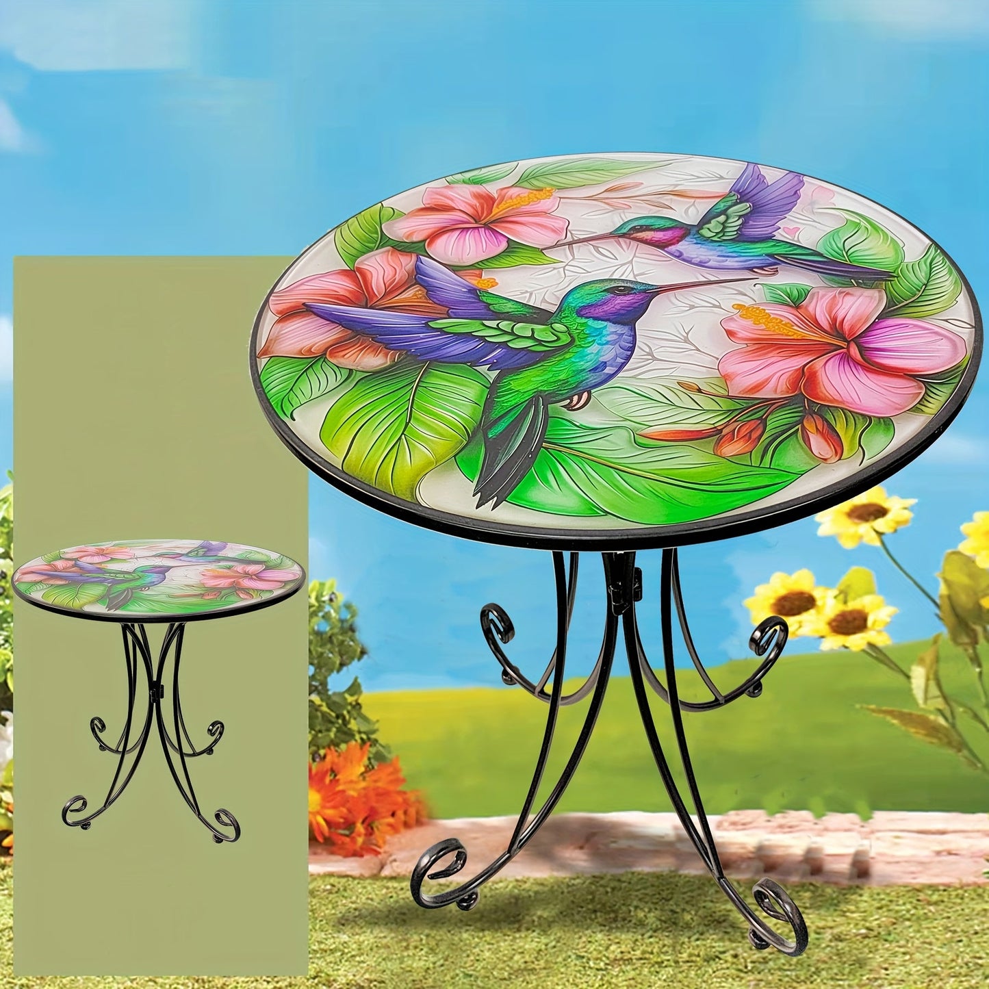 Round Metal Side Table Hummingbird
