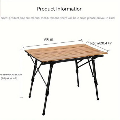 Outdoor Folding Aluminum Alloy Table - Large Wood Grain, Tripod Base