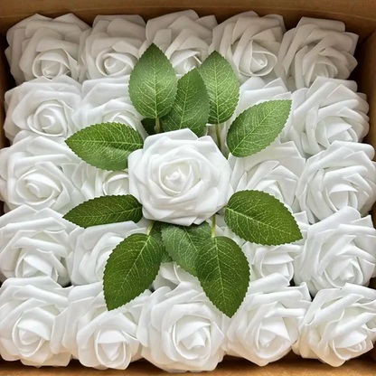 50-Piece Silk Black Roses Combo Box Set | Artificial Flowers(White)