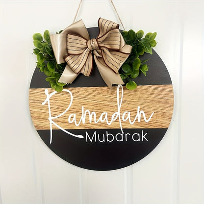 Ramadan Wooden Door Wreath with Burlap Bow