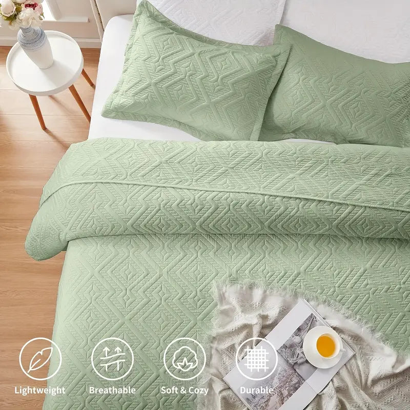 Grass Green Microfiber 3-Piece 150GSM Bedspread Set - King Size