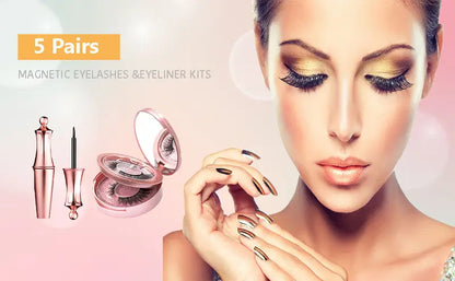 5 Pairs Magnetic Eyelashes And Eyeliner Kit Reusable 3D Magnetic False Lashes Extension No Glue Needed
