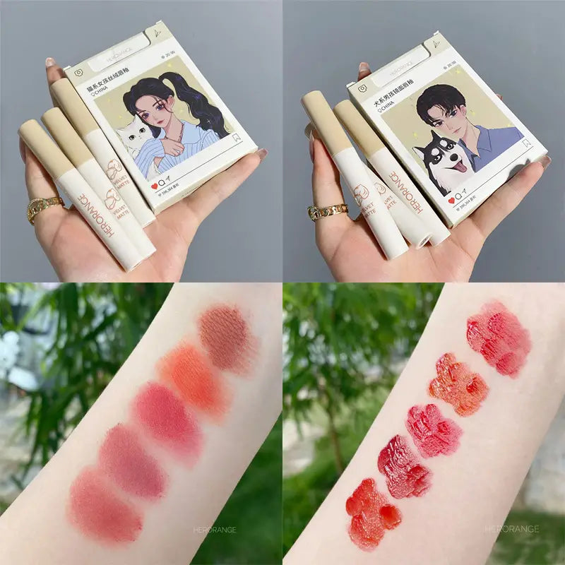5-Piece Anime Matte Velvet Lip Glaze Set  Long-Lasting, Waterproof Light Mist Finish