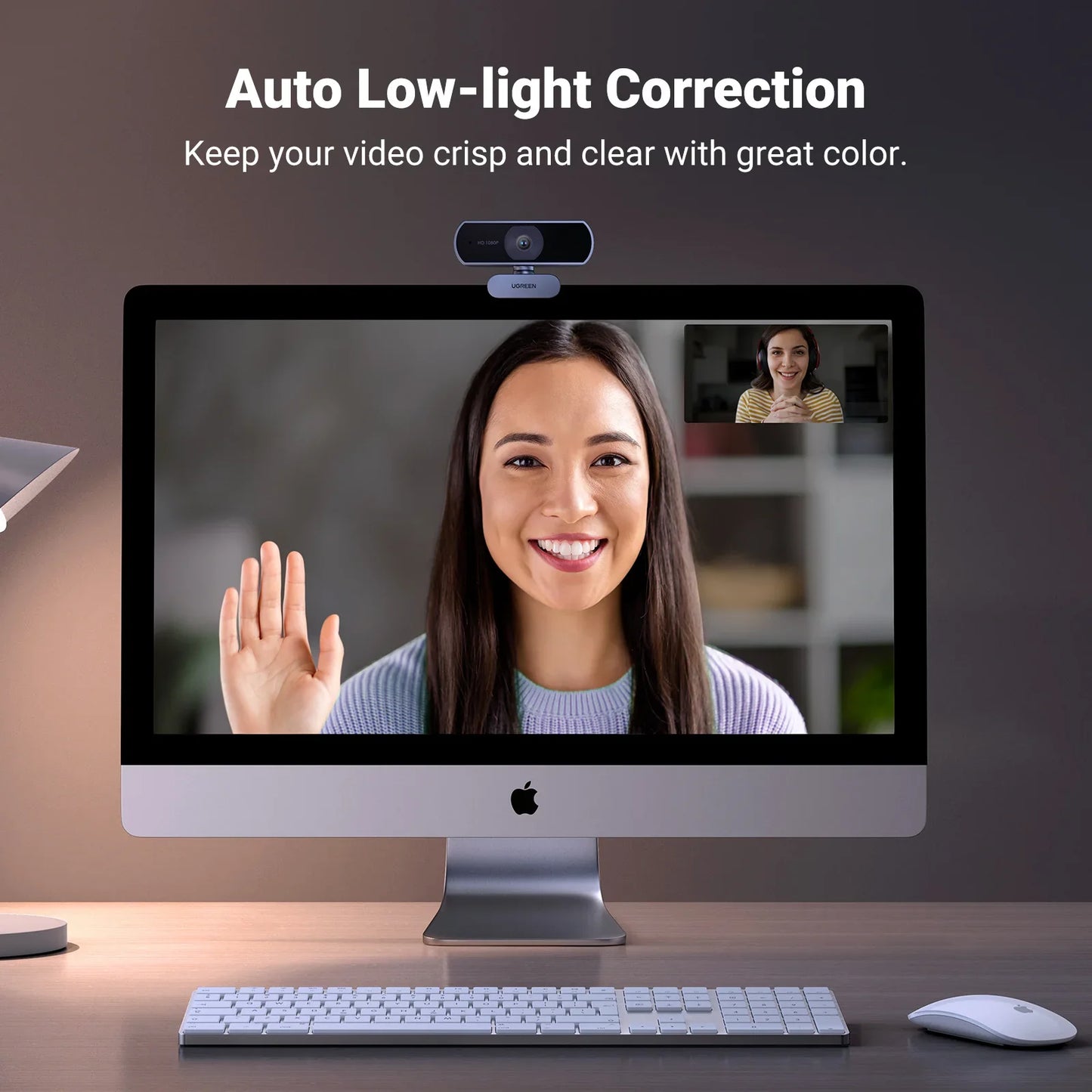 1080P HD Webcam Dual Mics Auto Light Correction Black