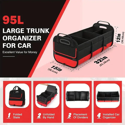 Universal Large Trunk Organizer 95L Collapsible Storage Bag Black