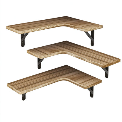 Set of 5 Rustic Wooden Corner Floating Shelves - Wall Mounted Storage Racks