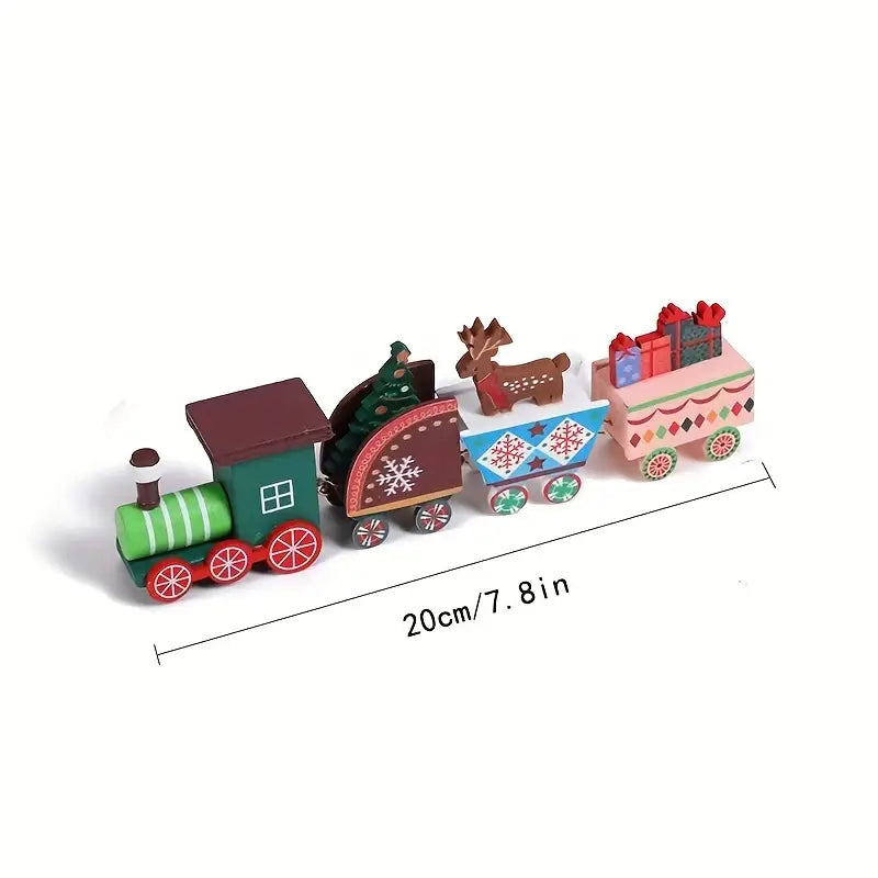 1pc Christmas Train Painted Wooden Toys Table Top Ornament Home Decoration, Christmas Gifts, Party Favors