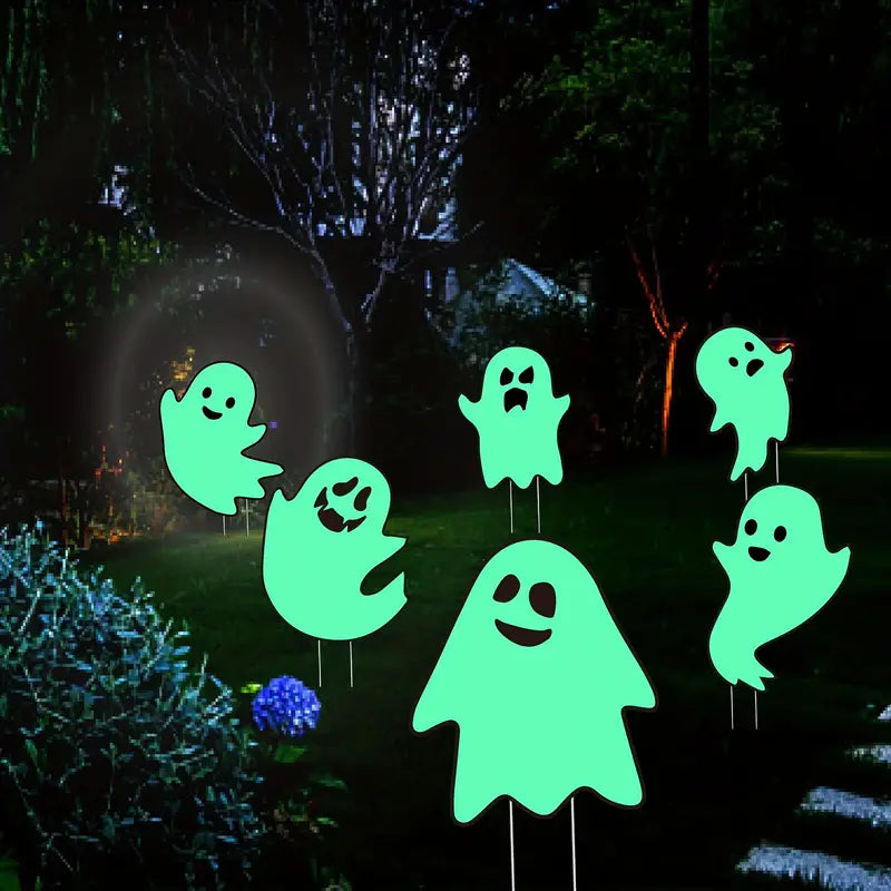 NNTM Illuminate Your Garden with 6 Luminous Ghost Yard Stakes! Elevate Your Halloween, Garden, and Outdoor Decor