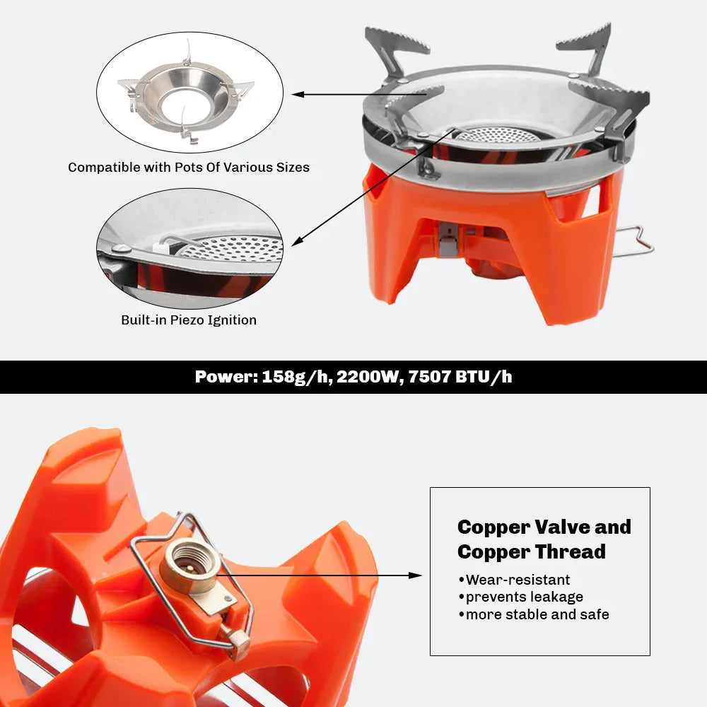 Portable Camping Cooking System 1L Gas Stove Burner Orange