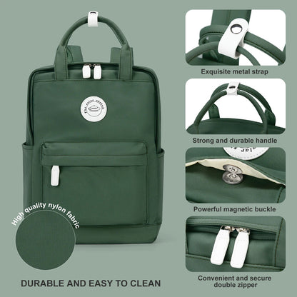 School Nylon Backpack for Teens and Women (Olive)