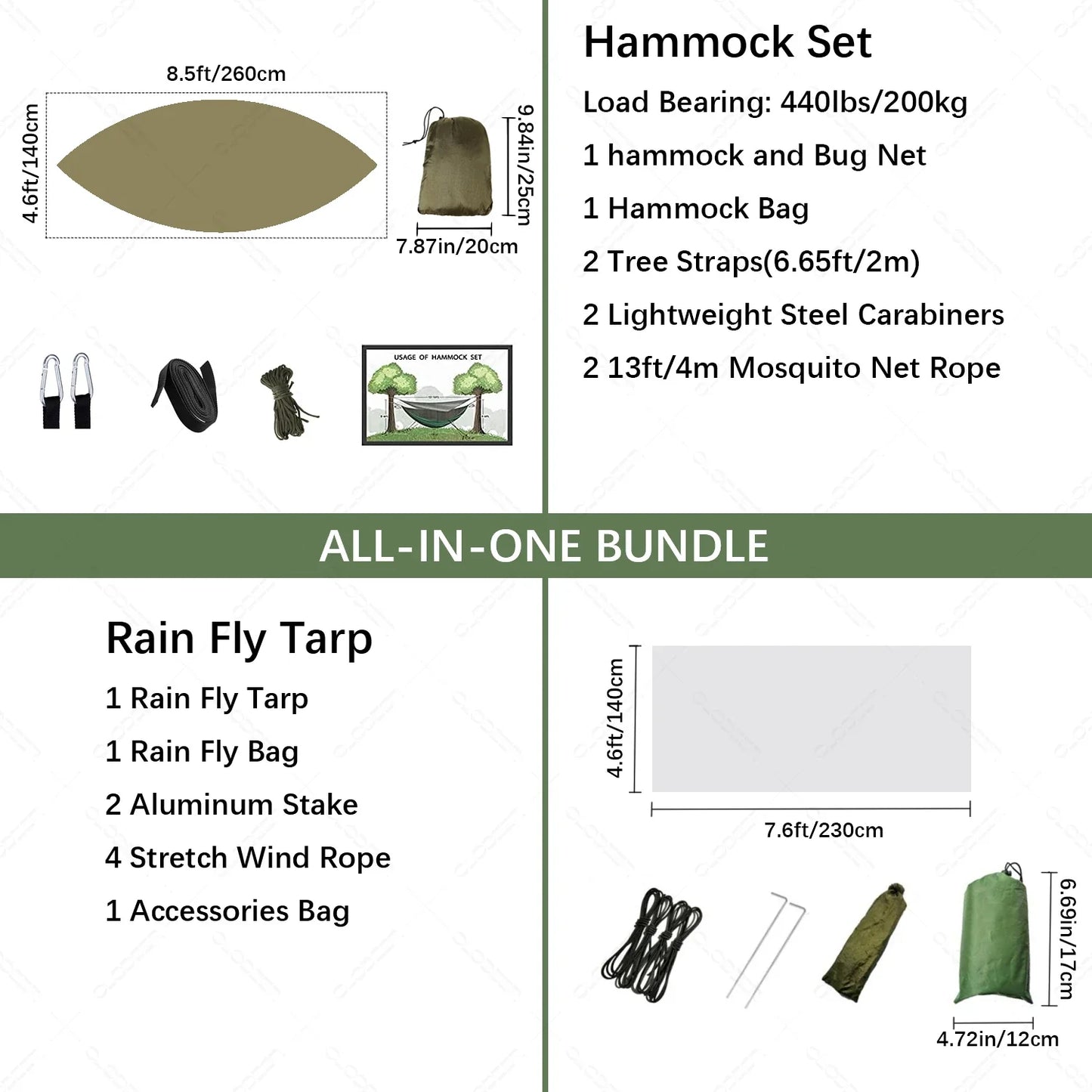 Camping Hammock with Mosquito Net and Rain Tarp