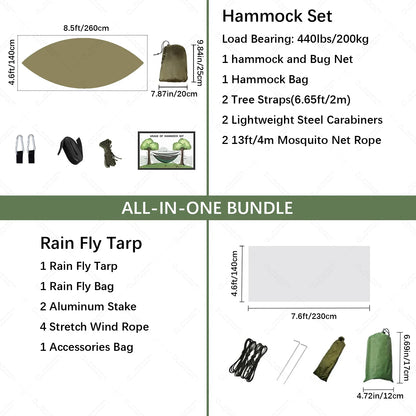 Camping Hammock with Mosquito Net and Rain Tarp