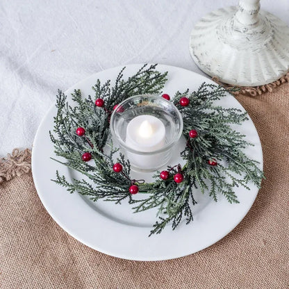 Artificial Christmas Candle Garland Ring with Red Fruits