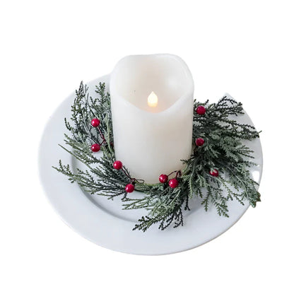 Artificial Christmas Candle Garland Ring with Red Fruits