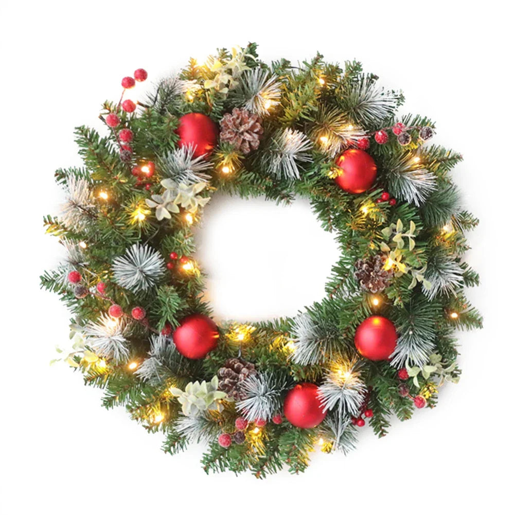 LED Christmas Wreath with Pinecones & Red Berries