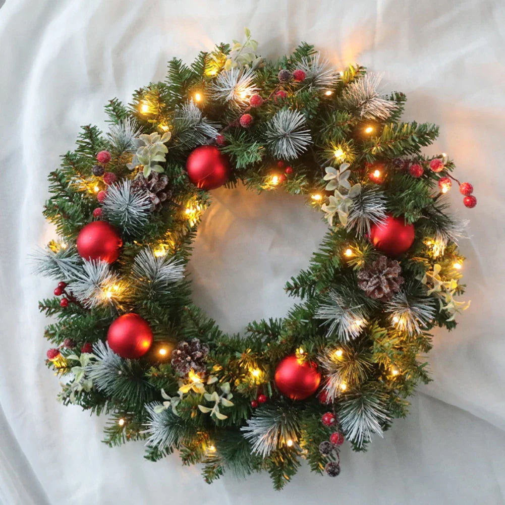 LED Christmas Wreath with Pinecones & Red Berries