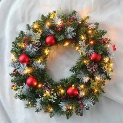 LED Christmas Wreath with Pinecones & Red Berries