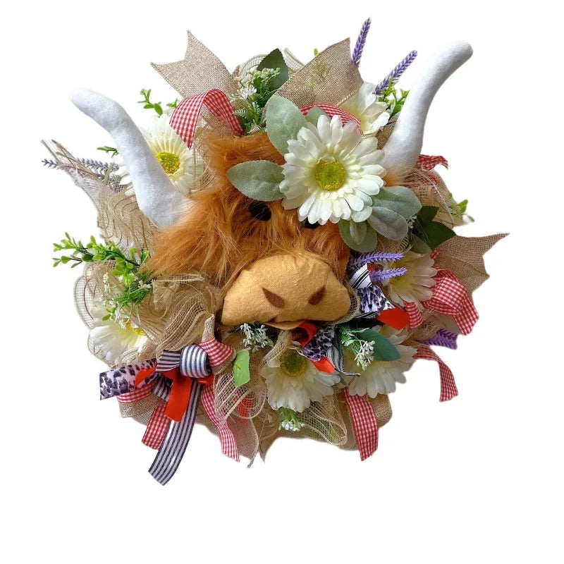 Highland Cow Christmas Wreath Front Door Decoration