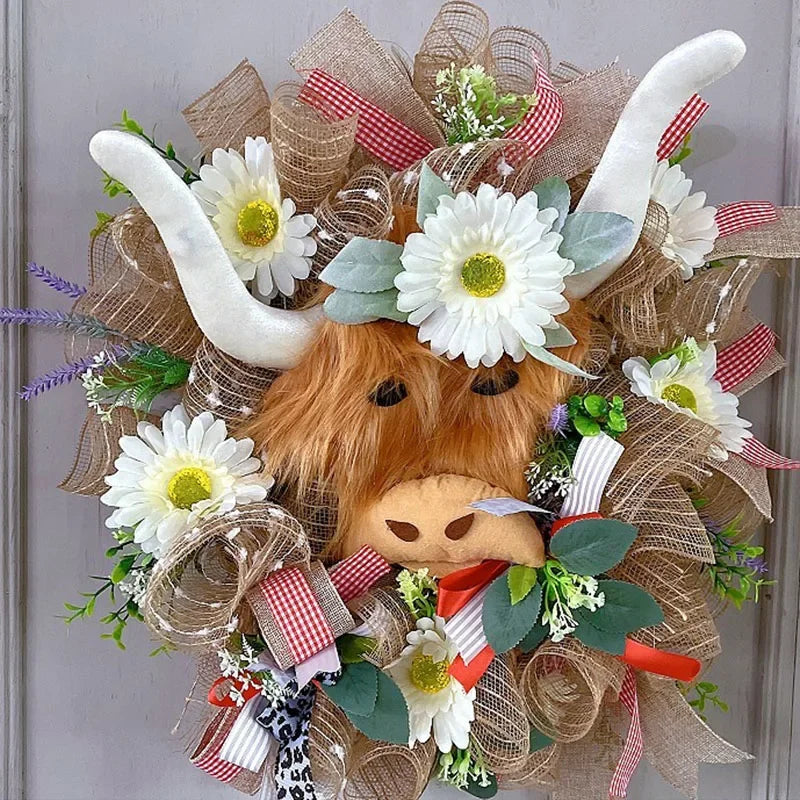 Highland Cow Christmas Wreath Front Door Decoration