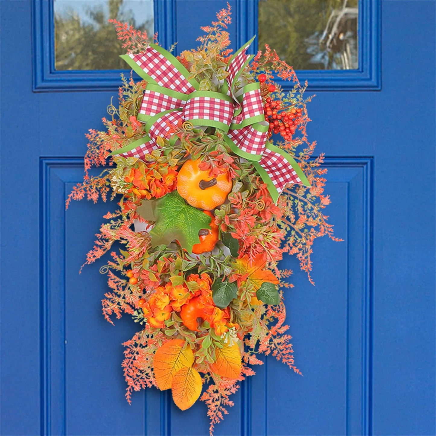 Autumn Maple Leaf Door Wreath with Pumpkins