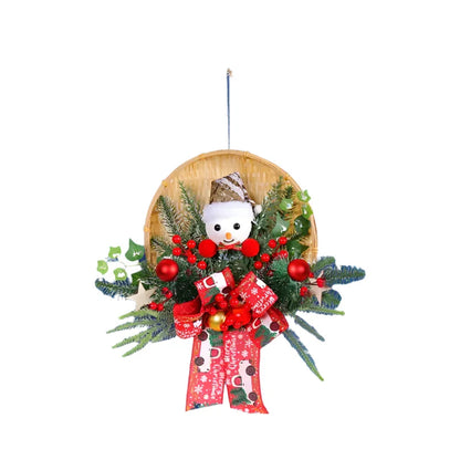 Christmas Bamboo Basket Snowman Door Hanging Wreath