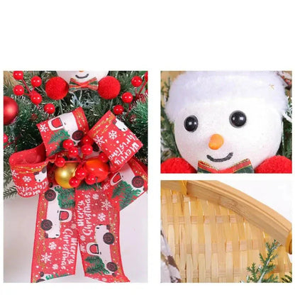 Christmas Bamboo Basket Snowman Door Hanging Wreath