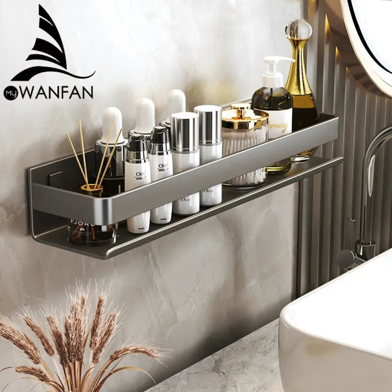 Contemporary Gray Bathroom Shelf Organizer - Wall-Mounted Corner Storage Rack