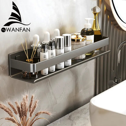Contemporary Gray Bathroom Shelf Organizer - Wall-Mounted Corner Storage Rack