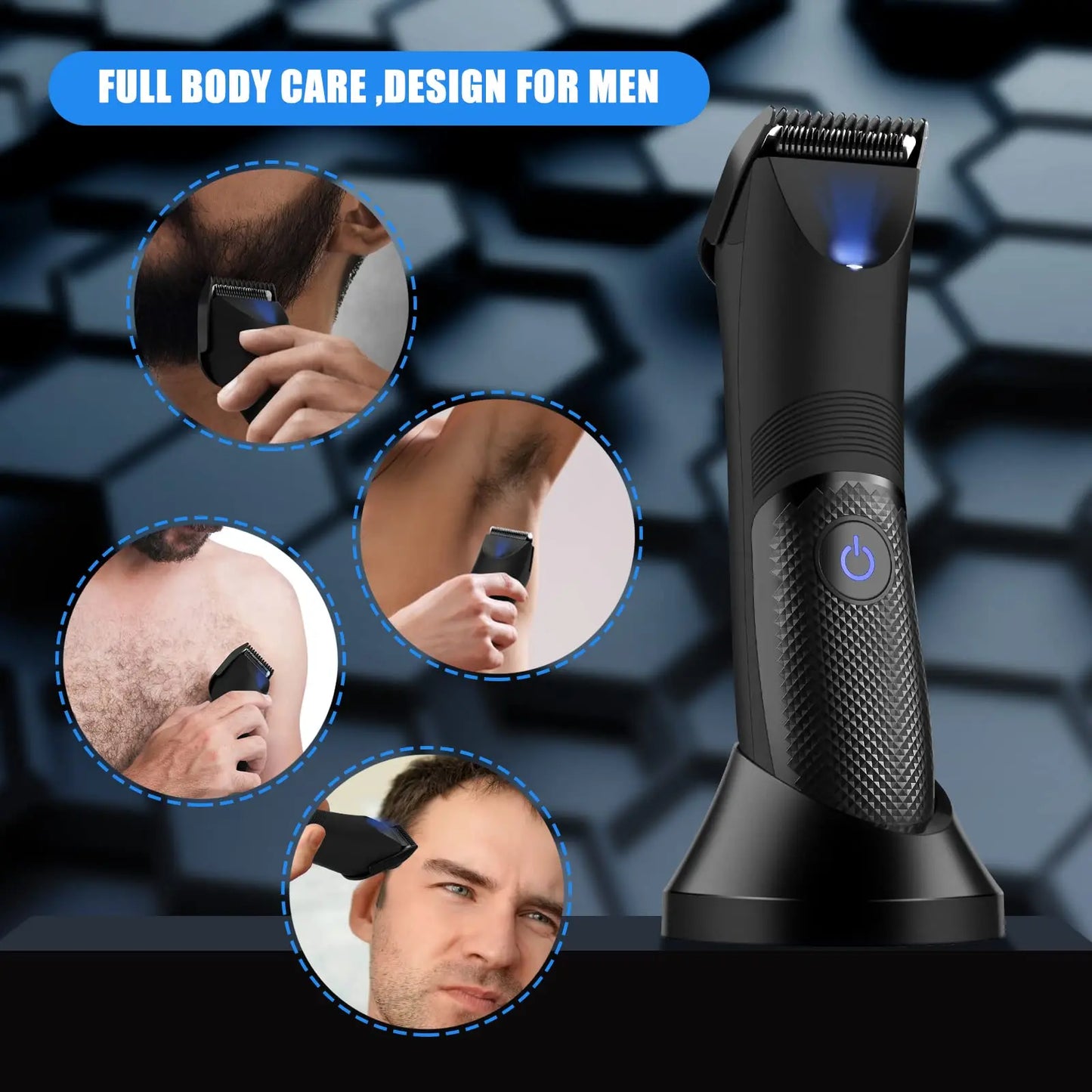 Rechargeable Body Hair Trimmer for Men Ceramic Blade & LED Light Black
