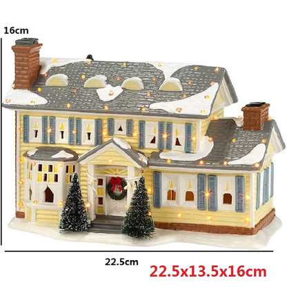 Brightly Lit Christmas Village House with Santa Claus Car