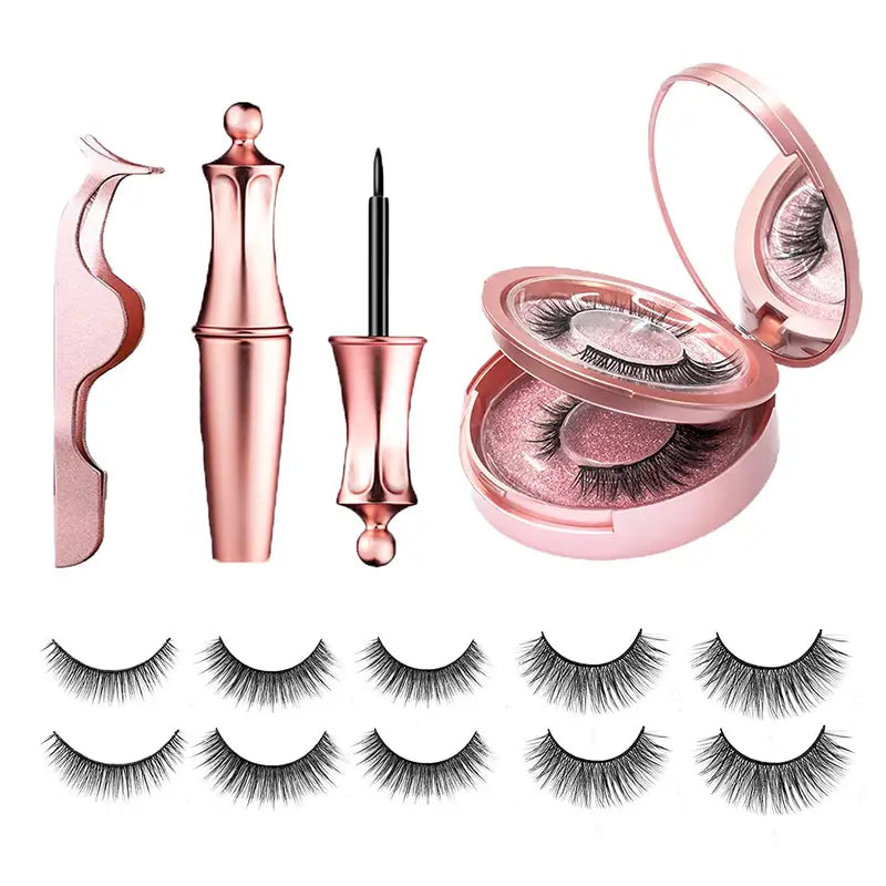 5 Pairs Magnetic Eyelashes And Eyeliner Kit Reusable 3D Magnetic False Lashes Extension No Glue Needed