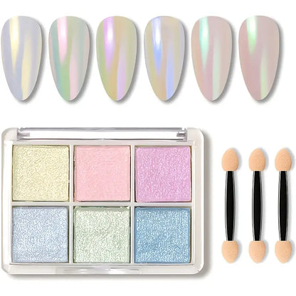 6 Colors Chrome Mirror DIY Nail Powder Set Mermaid Nail Art Neon Pigment Powders and Glittering Effects