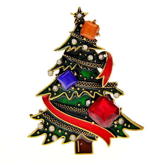 Elegant Rhinestone Christmas Tree Brooch