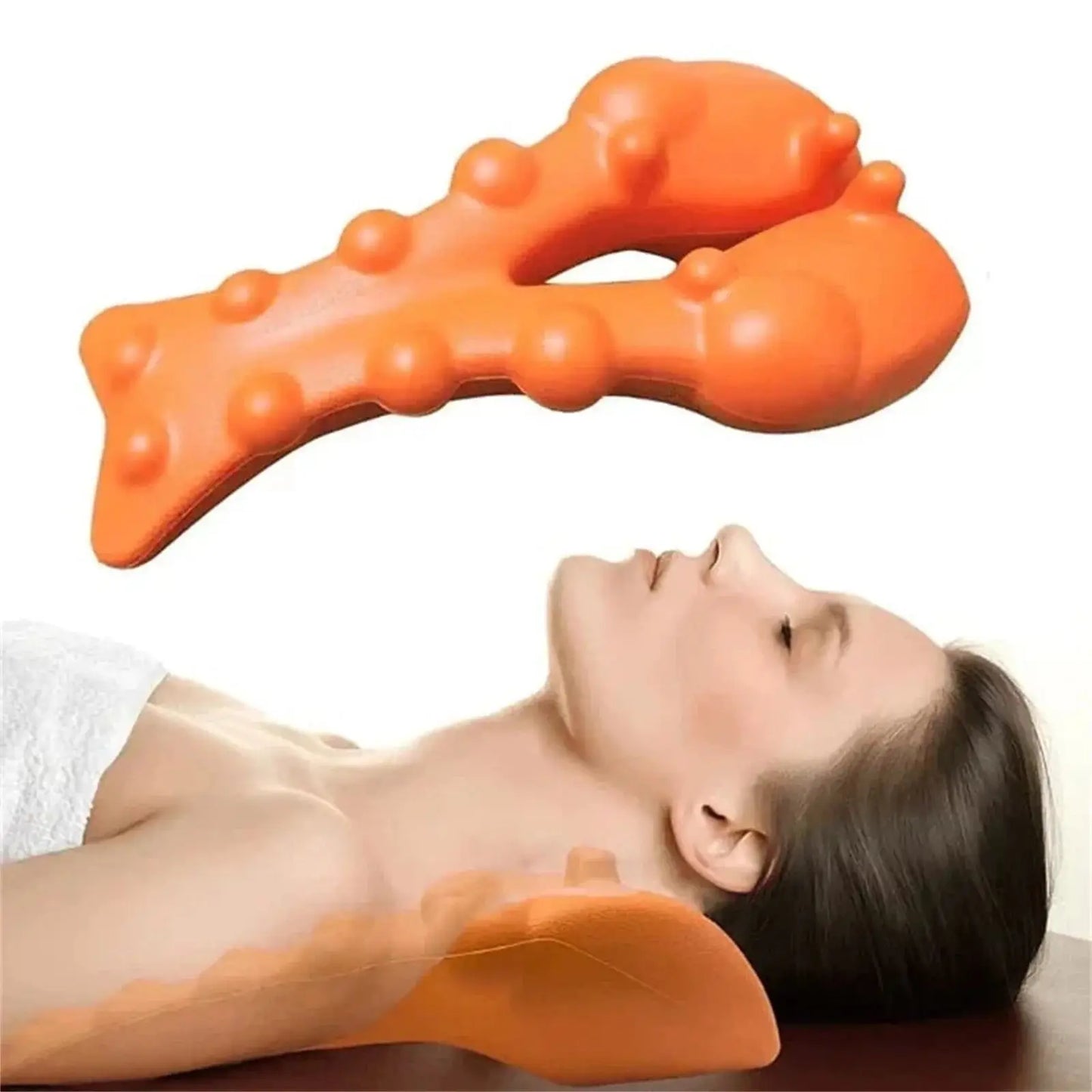 Cervical Traction Neck Stretcher Acupressure Massager Orange