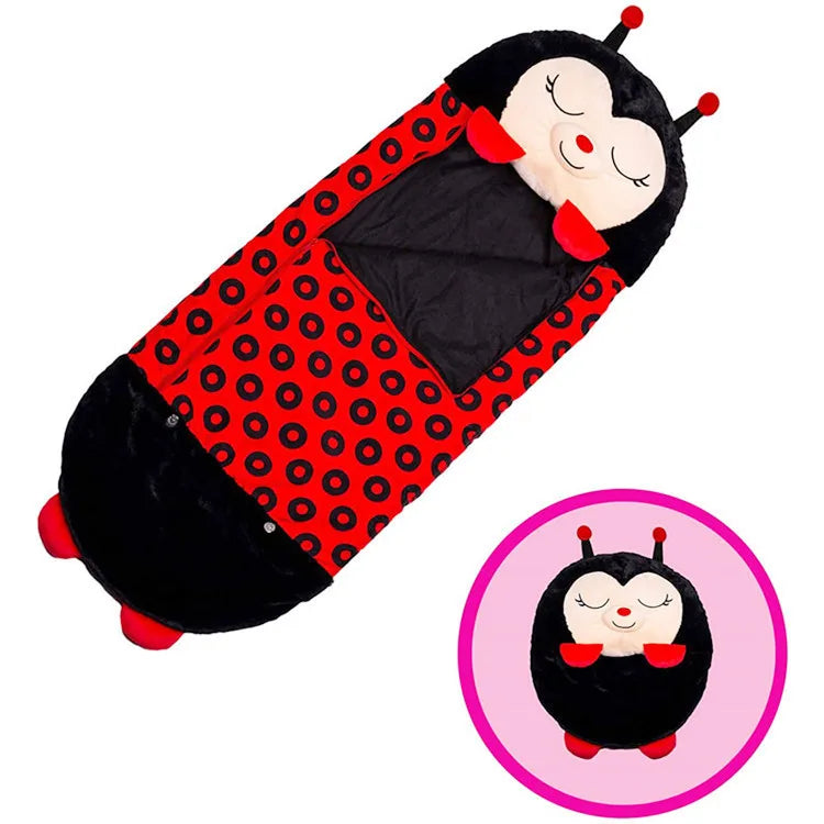 Kids Cartoon Plush Sleeping Bag Pillow Set (Black)
