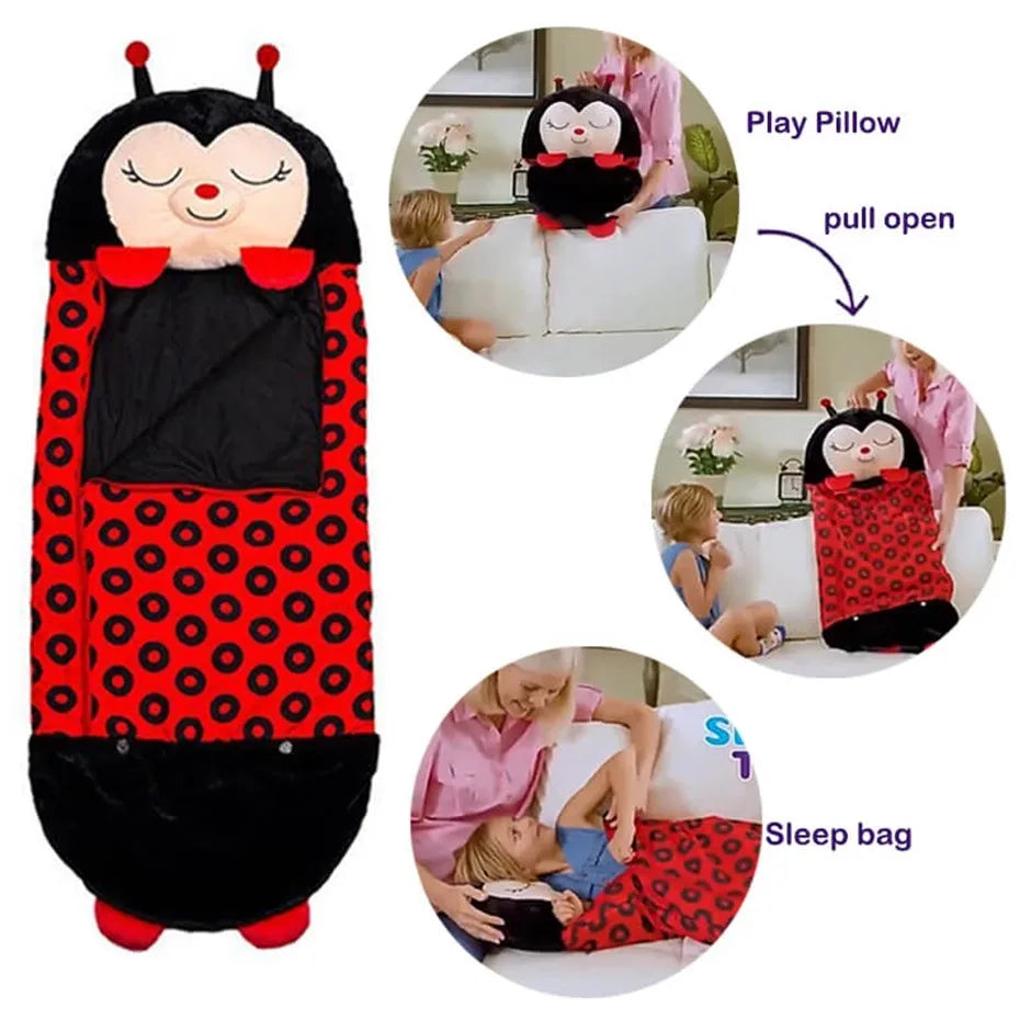 Kids Cartoon Plush Sleeping Bag Pillow Set (Black)
