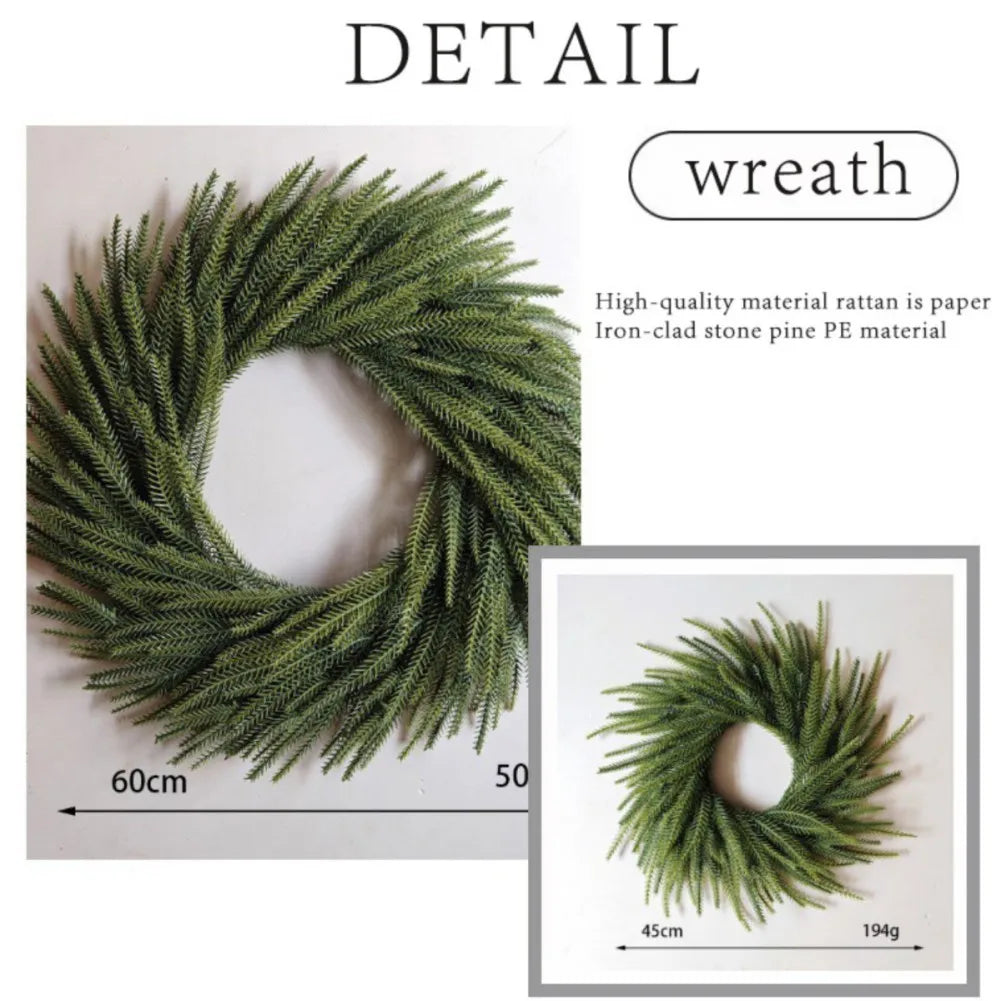 Christmas Pine Needle Garland Wreath for Door Decoration