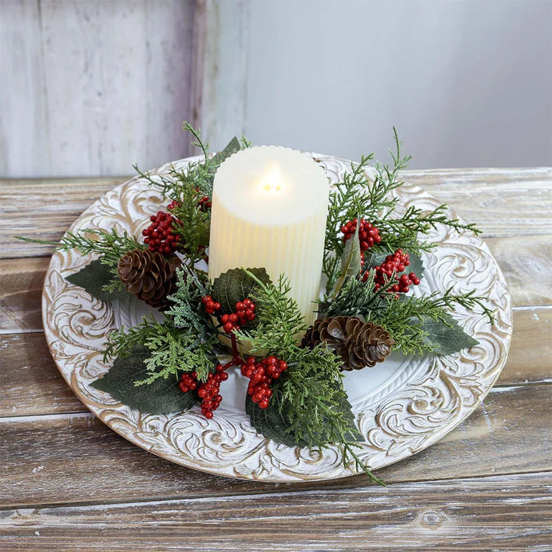 Christmas Candle Wreath with Berry Pinecone