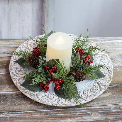 Christmas Candle Wreath with Berry Pinecone